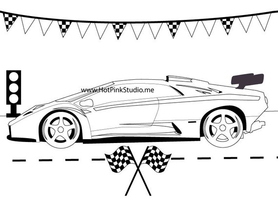 Race car game pin the tire on the lamborghini birthday game instant download digital files free car coloring page