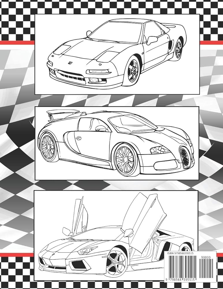 Race car coloring book a collection of amazing sport supercars cars featuring bugatti lamborghini porsche ferrari etc