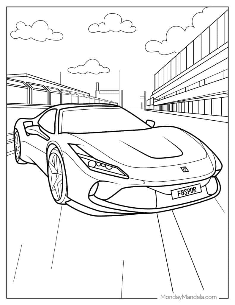 Ferrari coloring pages free pdf printables