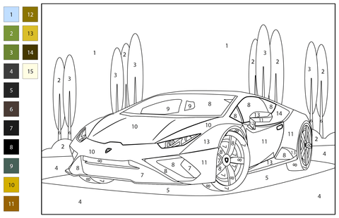 Lamborghini huracan color by number coloring page free printable coloring pages