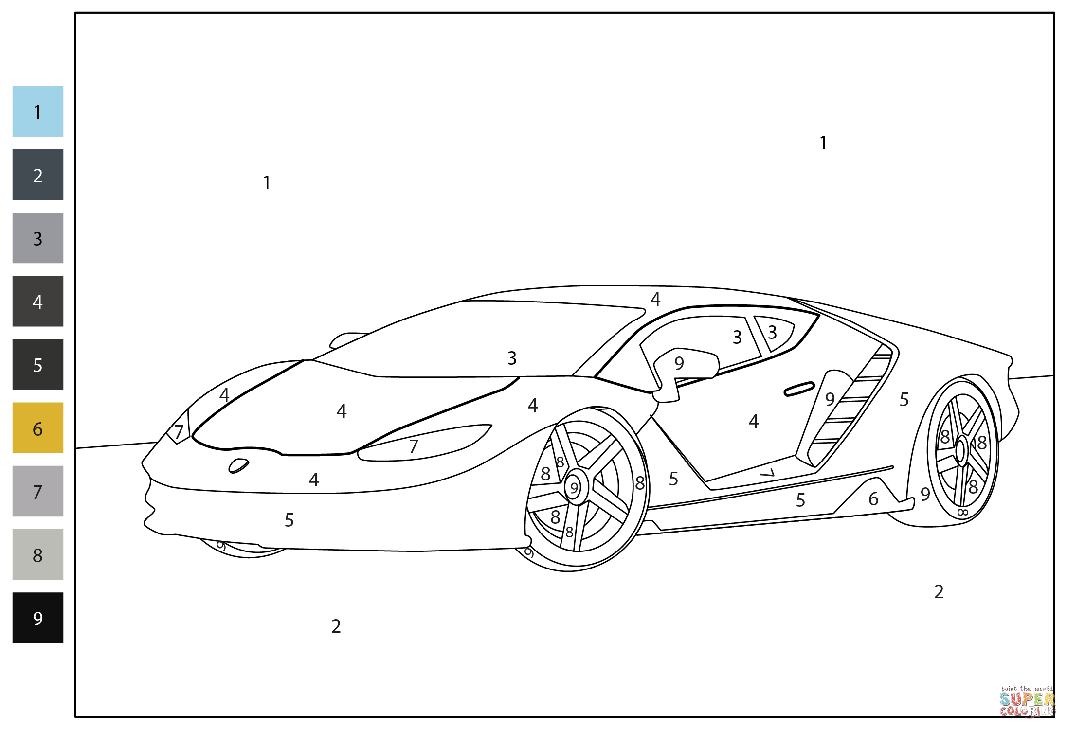 Lamborghini centenario color by number coloring page free printable coloring pages