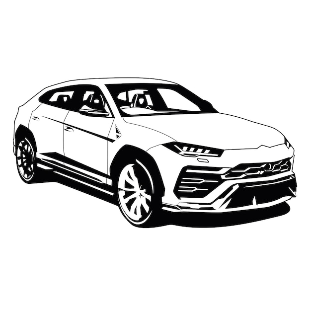 Premium vector luxury lamborghini urus suv car illustration black and white