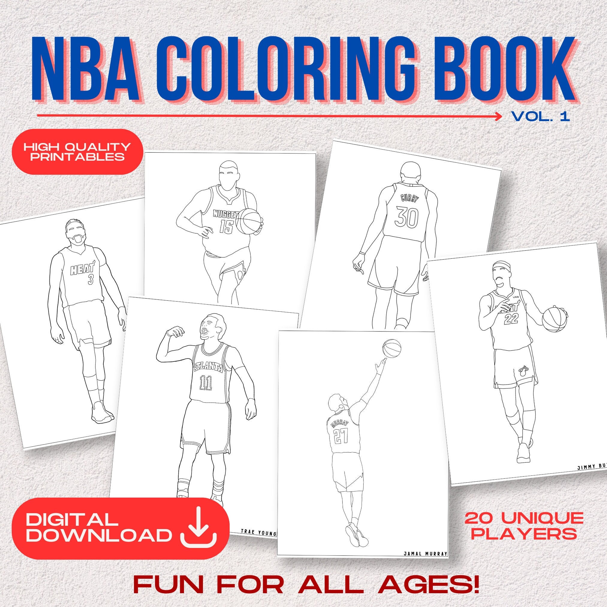 Nba basketball coloring book vol high quality printable pages to color digital coloring book digital download