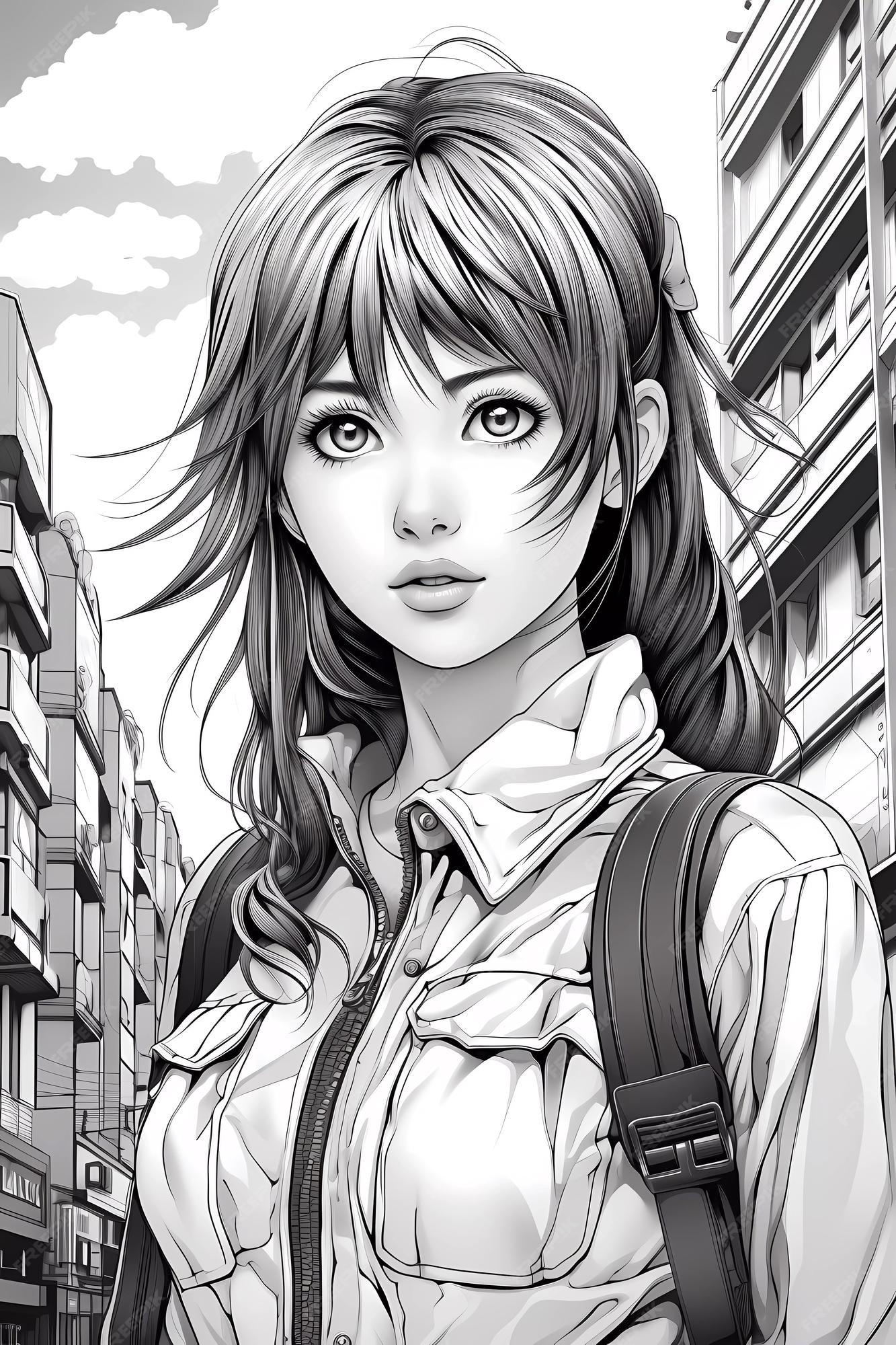 Anime girl coloring page libere sua criatividade ilustraããµes encantadoras geradas por ia foto premium