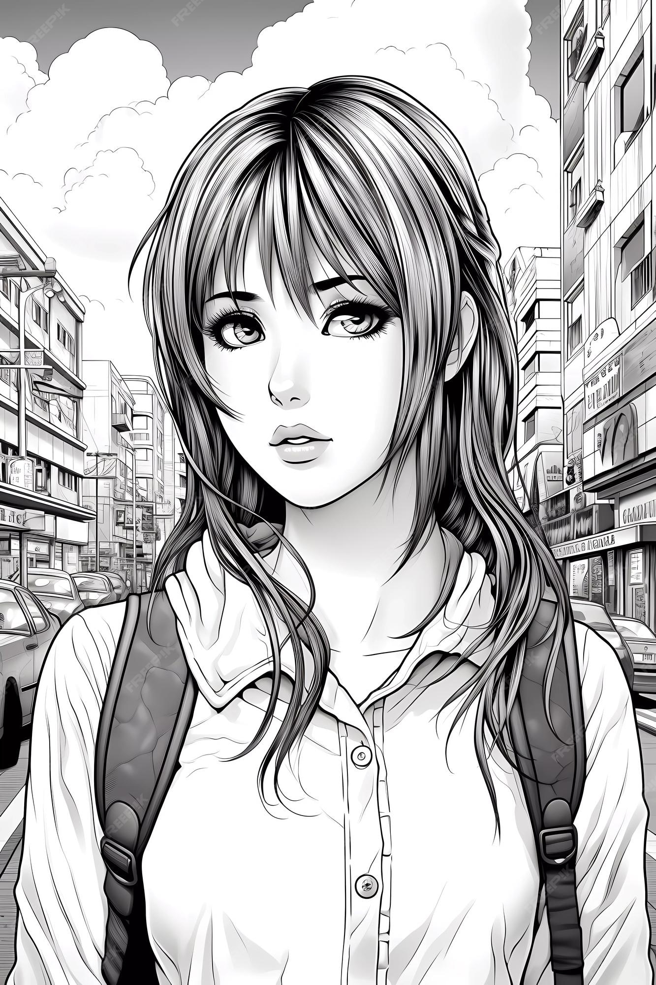 Anime girl coloring page libere sua criatividade ilustraããµes encantadoras geradas por ia foto premium