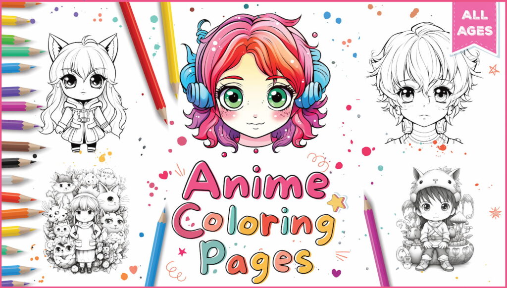 Anime coloring pages for kids adults