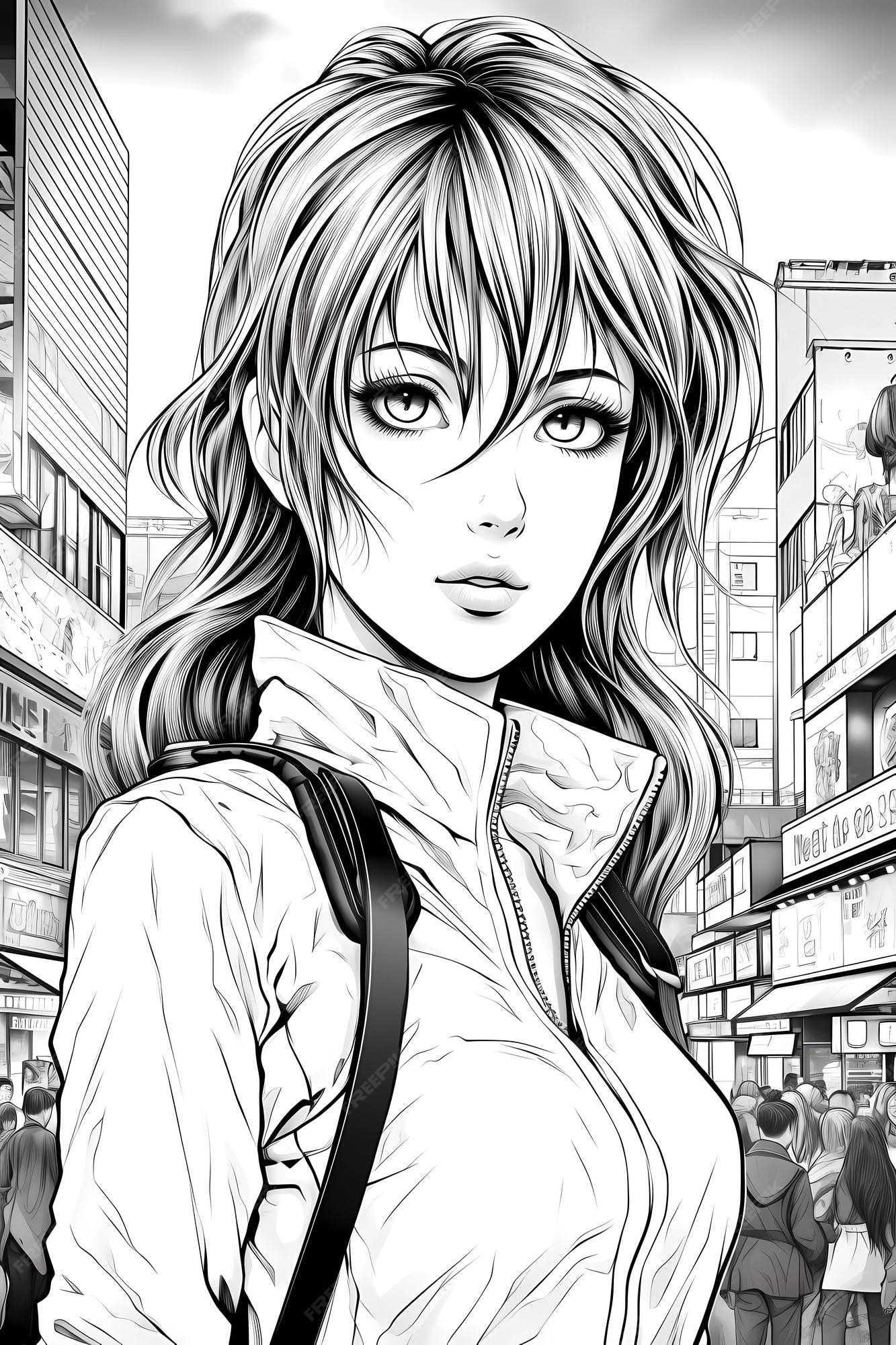 Anime girl coloring page libere sua criatividade ilustraããµes encantadoras geradas por ia foto premium