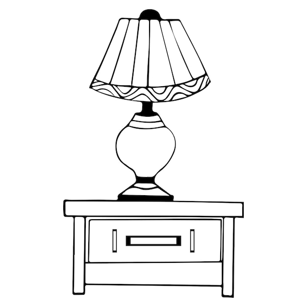 Premium vector table lamp drawing for kids and coloring page for kids