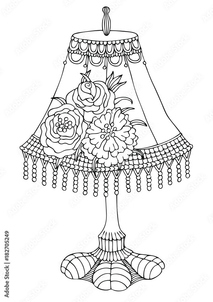 Shabby chic lamp hand drawn picture sketch for anti