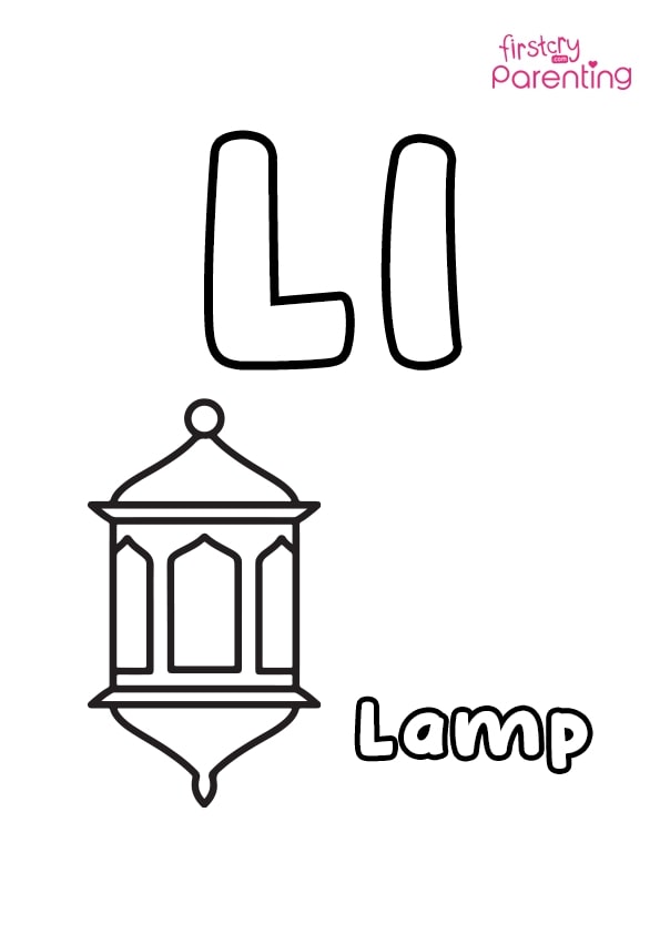 L for lamp coloring page for kids