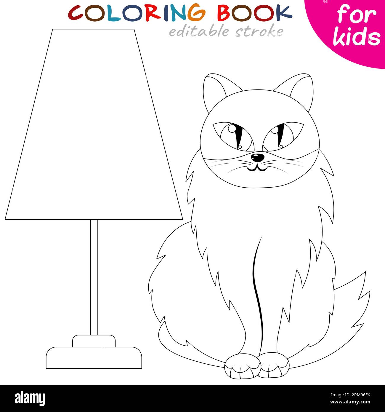 Cat and lamp coloring book page template for children vector illustration stock vector image art