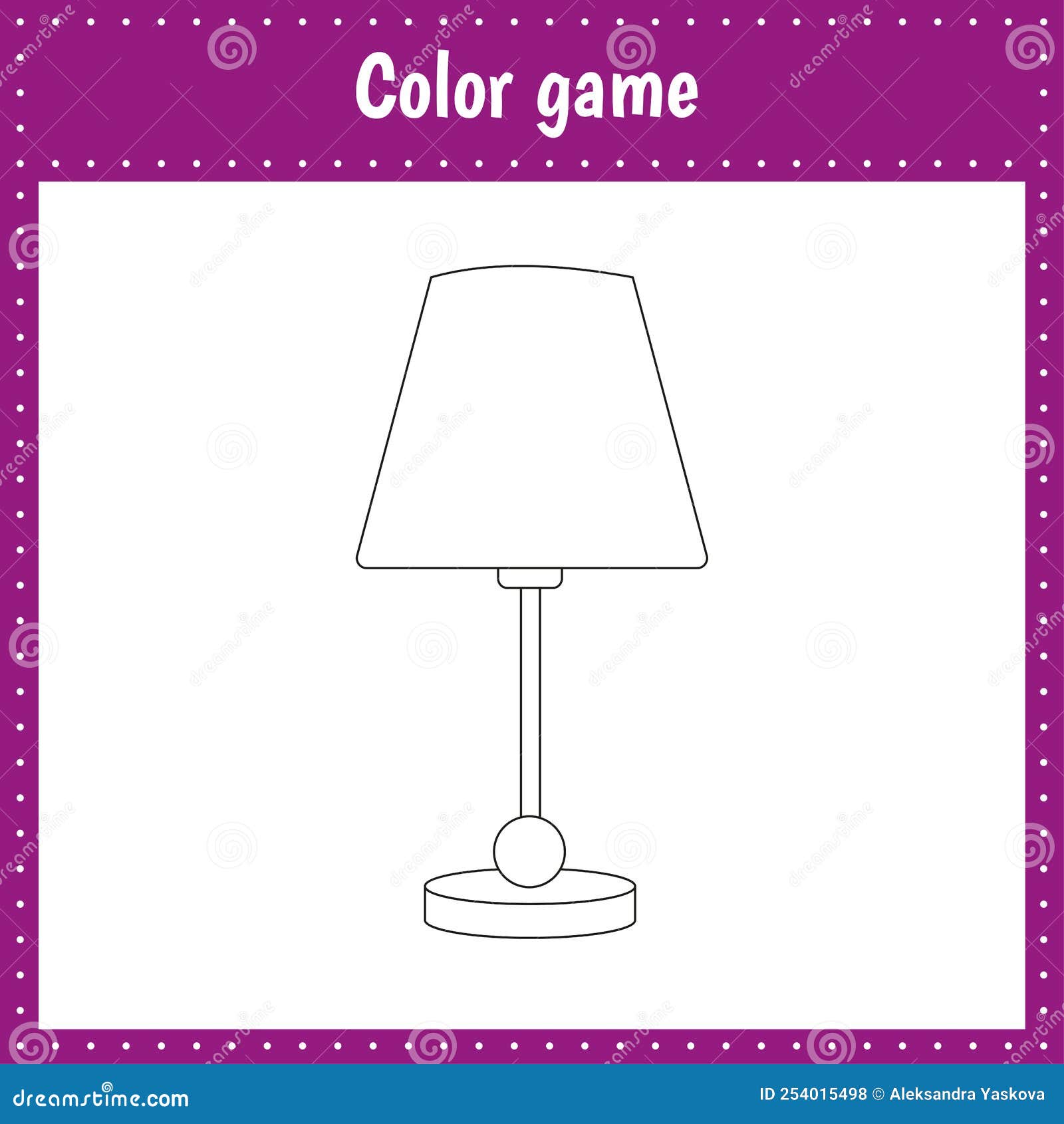 Coloring page of lamp for kids education and activity vector black and white illustration on white background stock vector