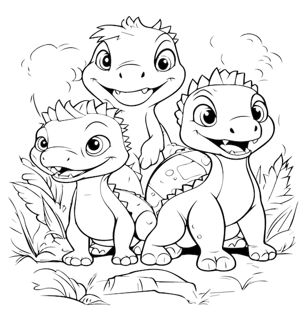 Premium vector coloring page for kids tiny dinosaurs