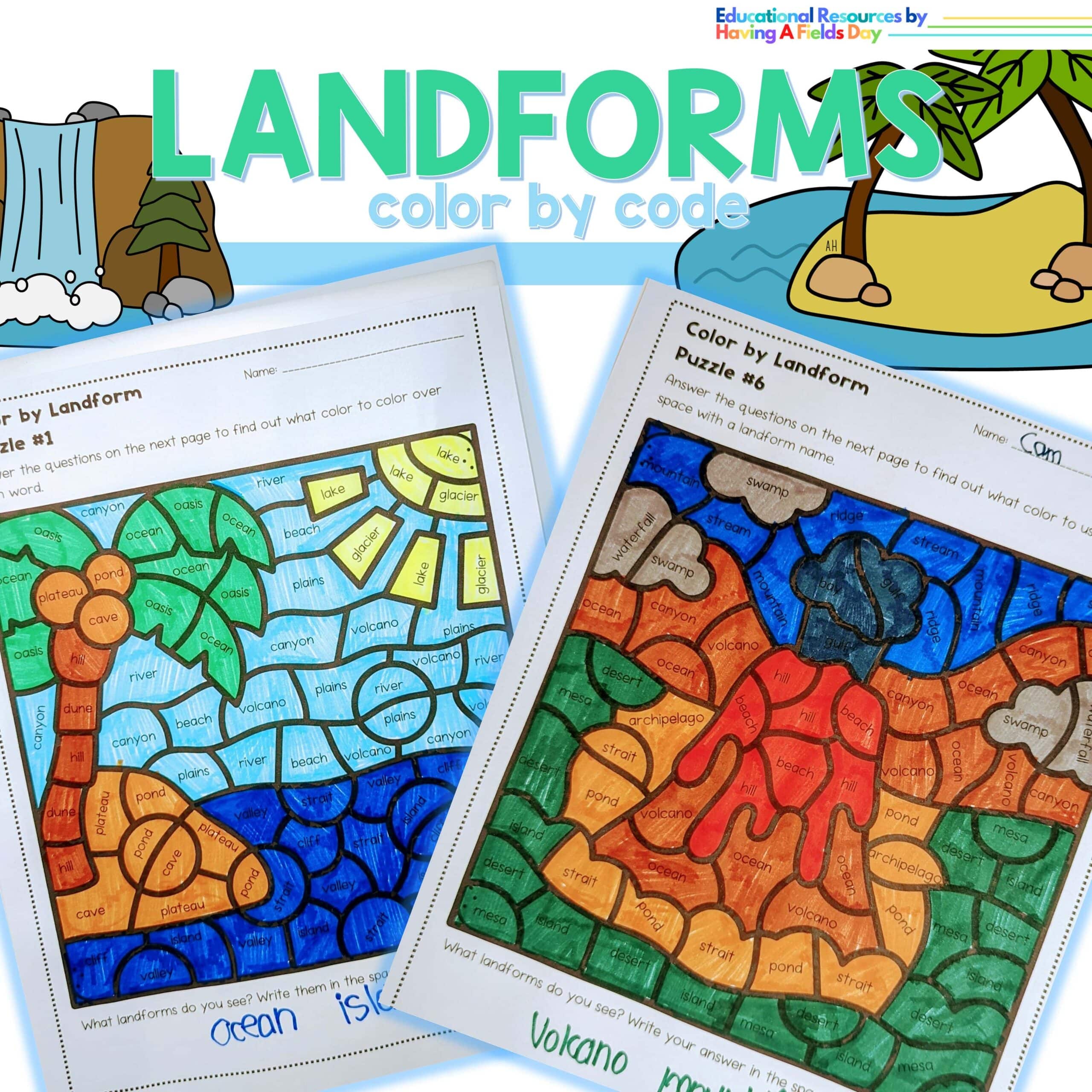 Landforms color by code color by number