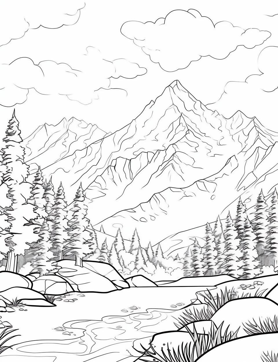 Relaxing landscape coloring page coloring pages nature color pencil illustration coloring pages