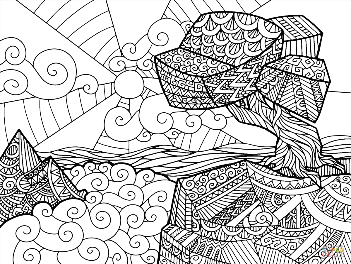 Zentangle landscape coloring page free printable coloring pages