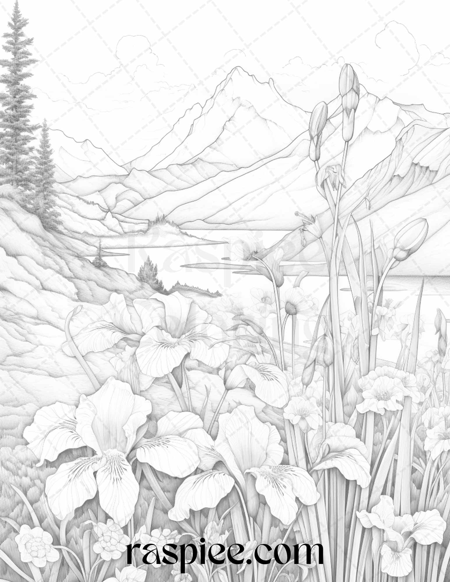 Mountain flower landscapes grayscale coloring pages printable for a â coloring