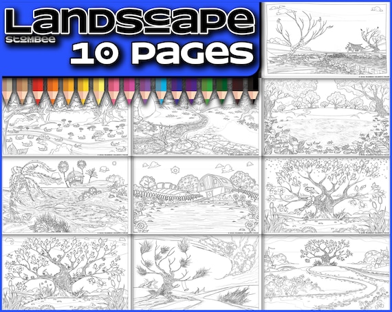 Adult coloring pages printable landscape coloring page for adult adult coloring book pdf printable coloring page adult colouring