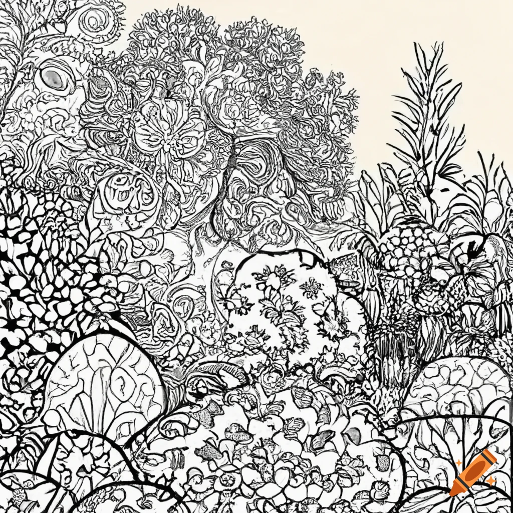 Garden coloring pages in the style of light beige ad silver romantic landscape bloomsbury group dotted perceptive enchanting on