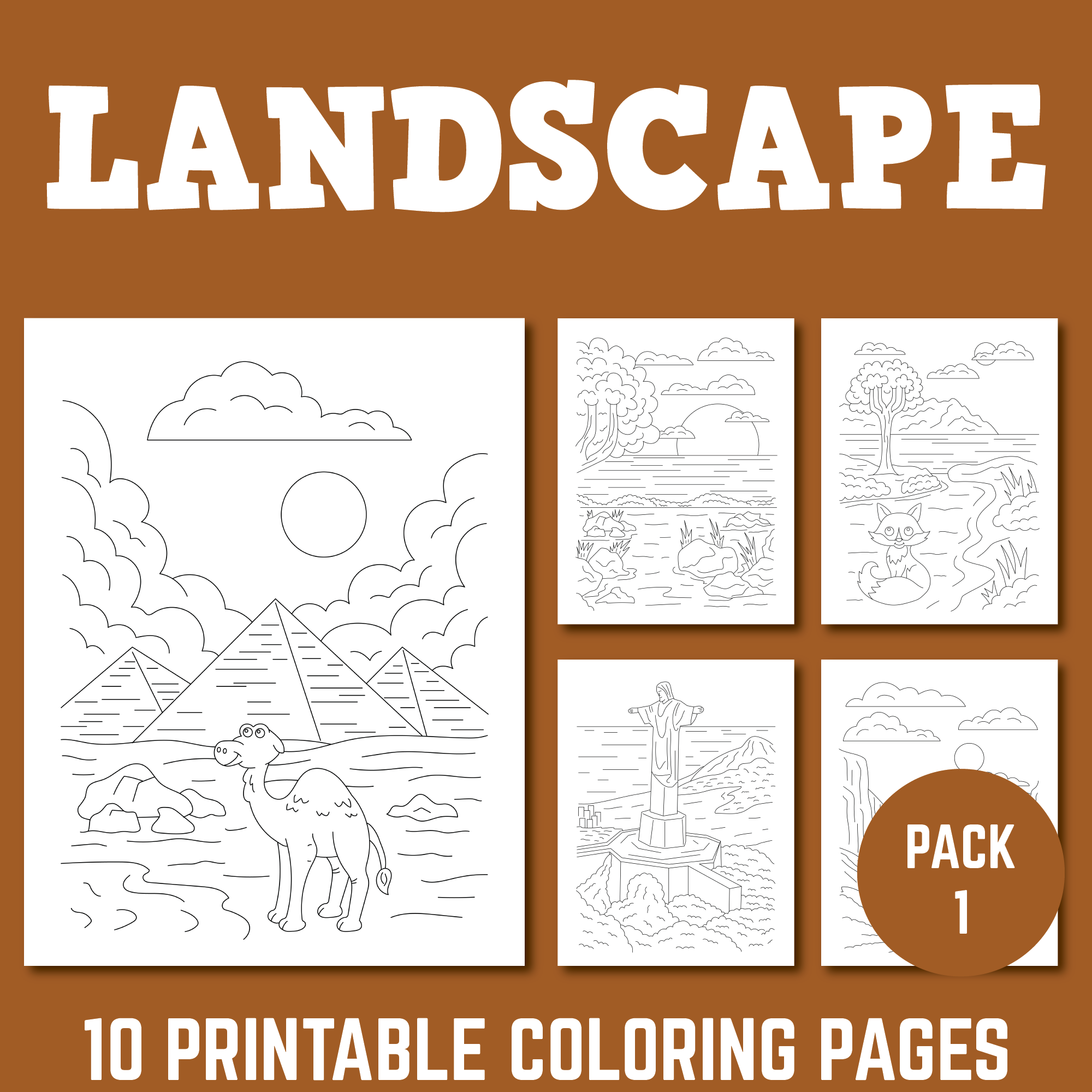 Landscape coloring pages pack