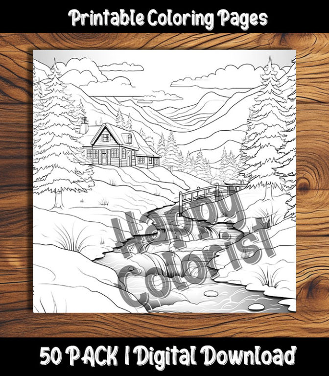 Winter landscape coloring pages the happy colorist