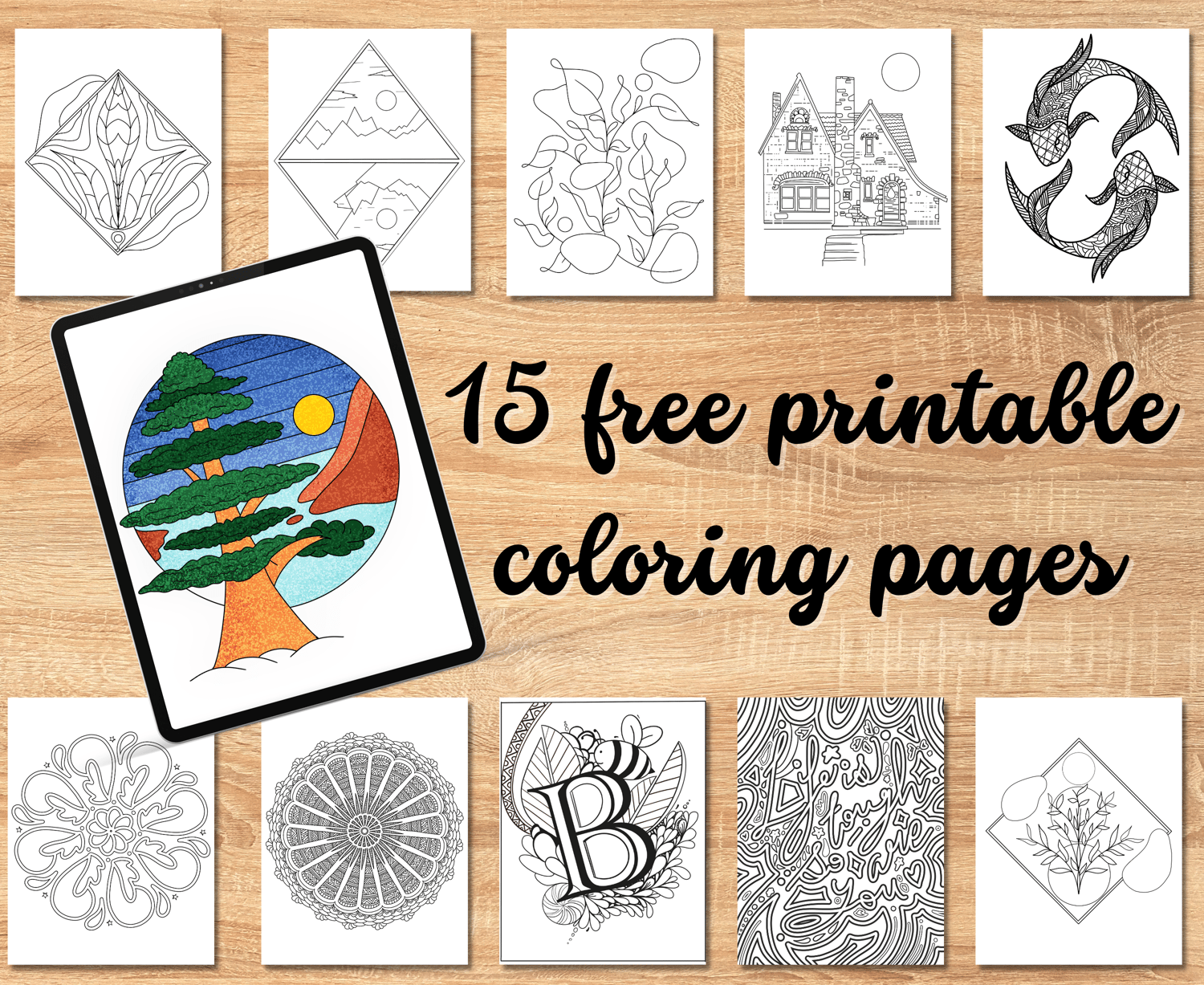 Free coloring pages sample coloring book printable landscape botanical mandala and many more