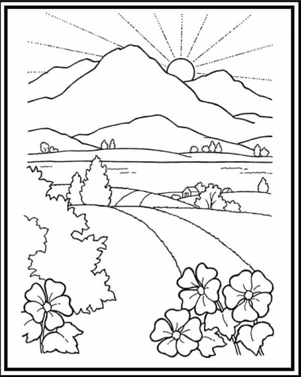 Mountain scenery coloring pages printable pdf