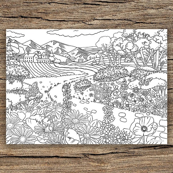 Flower field printable adult coloring page from favoreads coloring book pages for adults and kids coloring sheets colouring designs