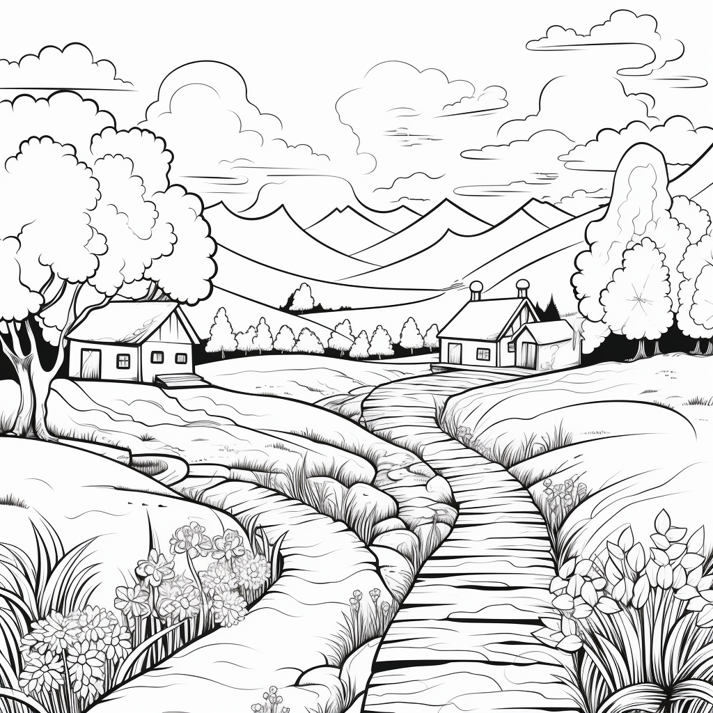 Easy landscape coloring pages