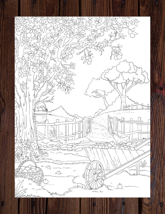 Farm tree printable adult coloring page from manila shine coloring book pages for adults and kids coloring sheets coloring designs