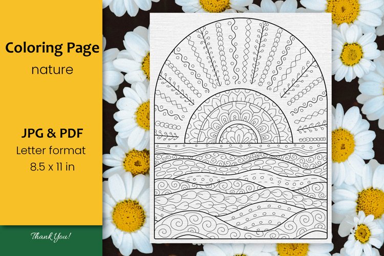 Coloring page with nature landscape mandala pdf jpg