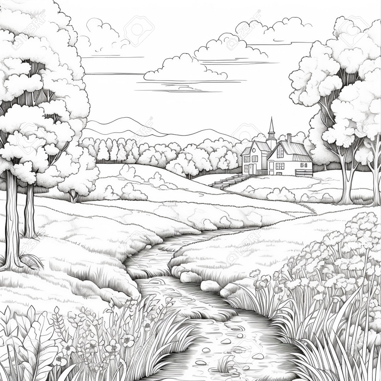 Landscape coloring pages stock photo picture and royalty free image image