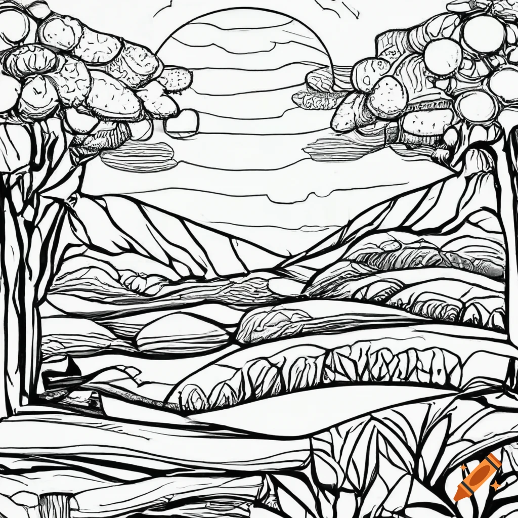 Coloring page landscape on