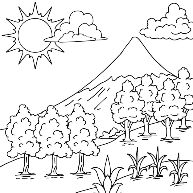 Premium vector design nature landscape coloring page outline art