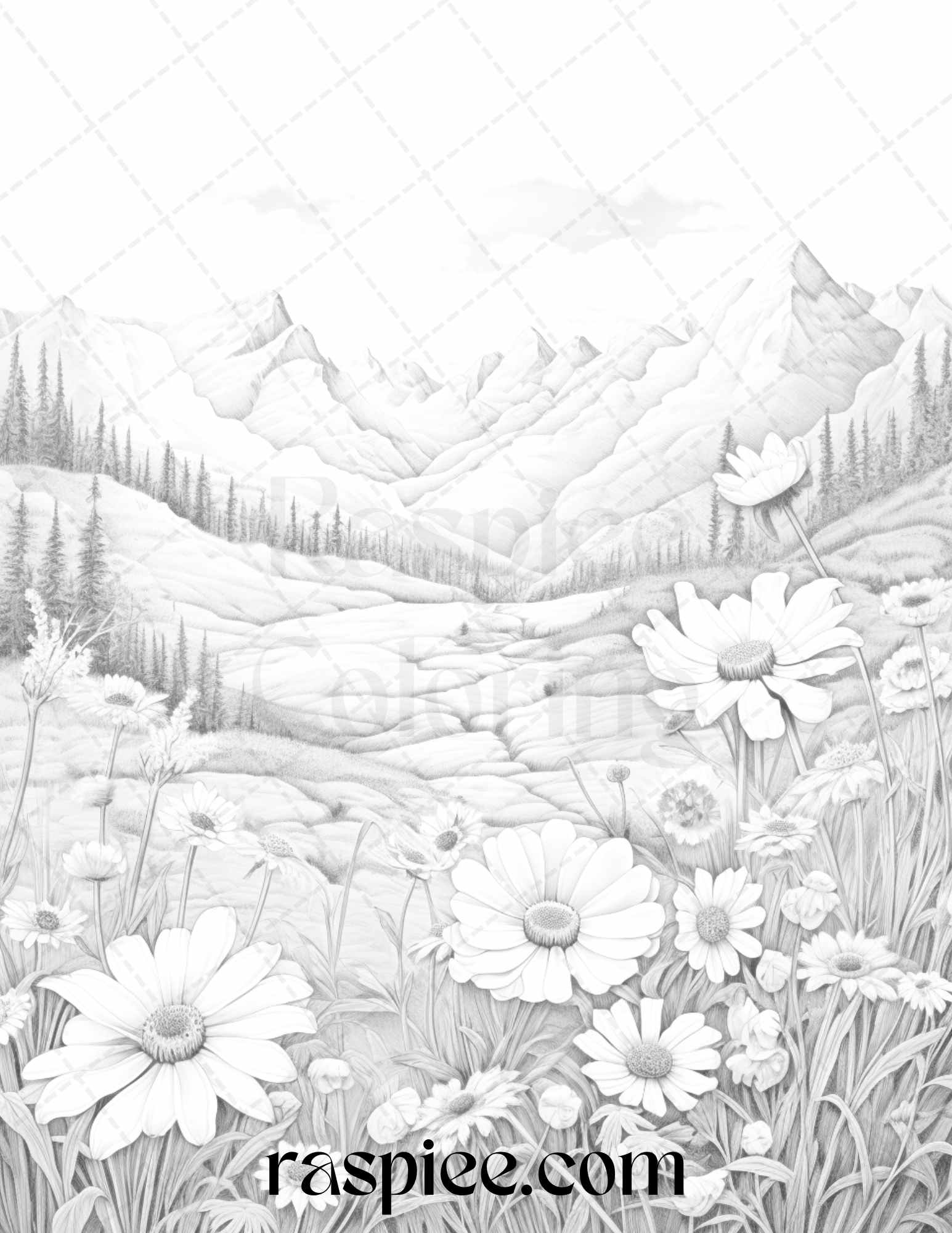 Mountain flower landscapes grayscale coloring pages printable for a â coloring