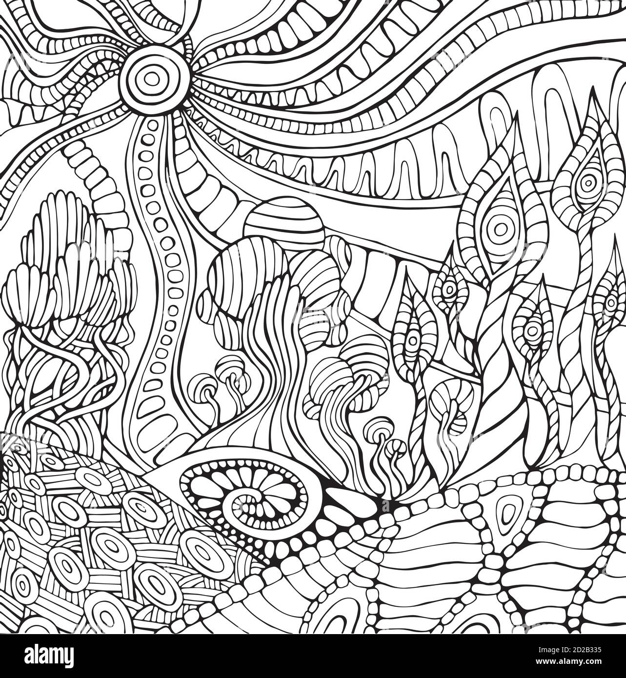 Doodle surreal landscape coloring page for adults fantastic psy stock vector image art