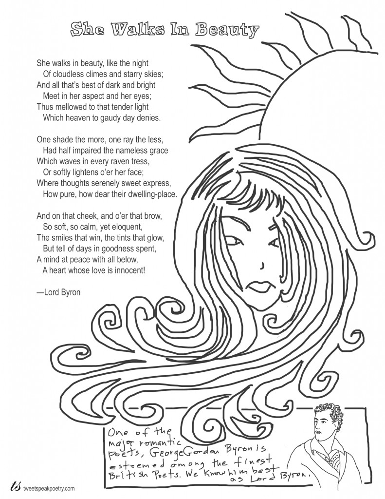 Coloring page poem she walks in beauty by lord byron