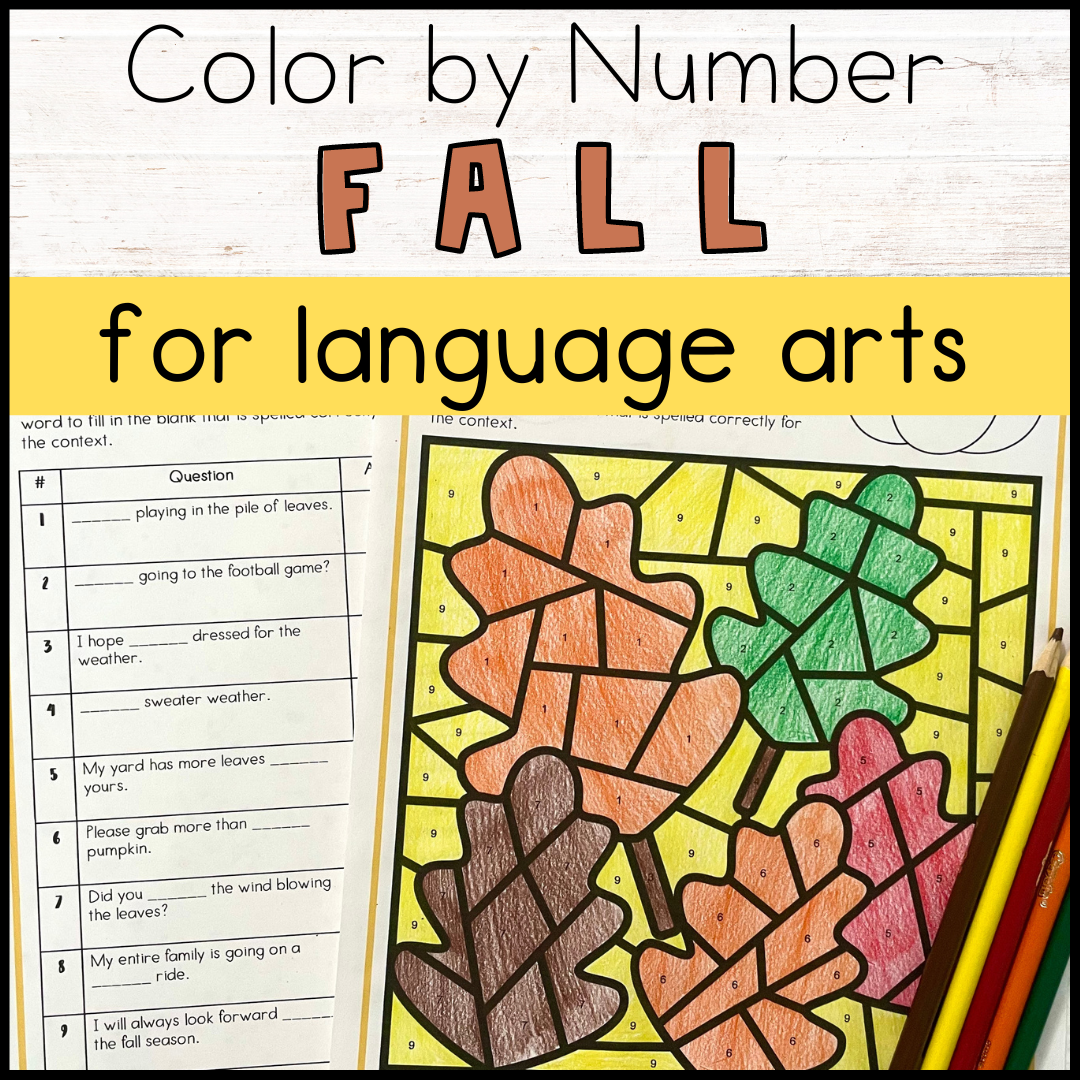 Fall coloring pages language arts color by number made by teachers