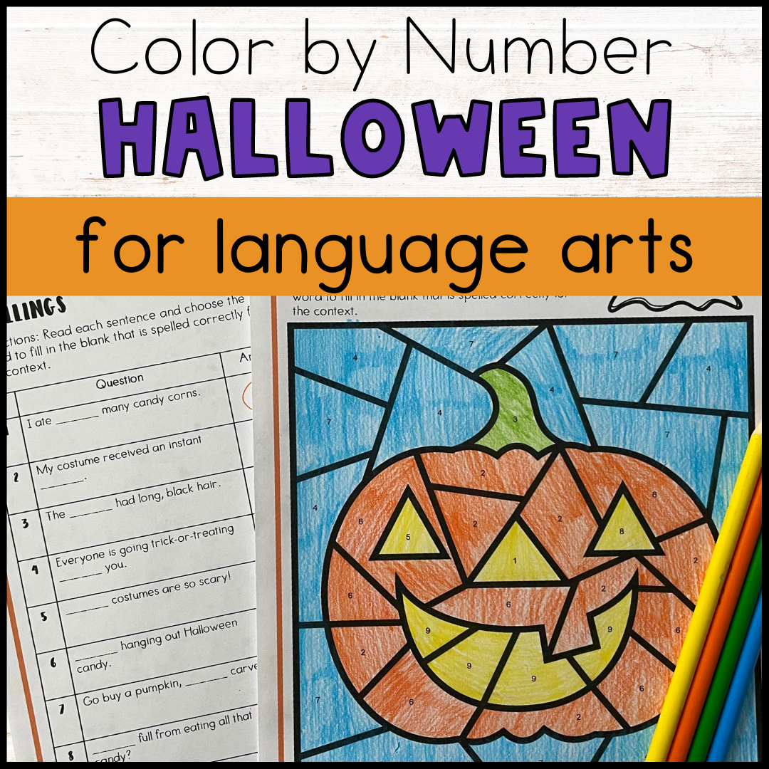 Halloween coloring pages language arts color by number