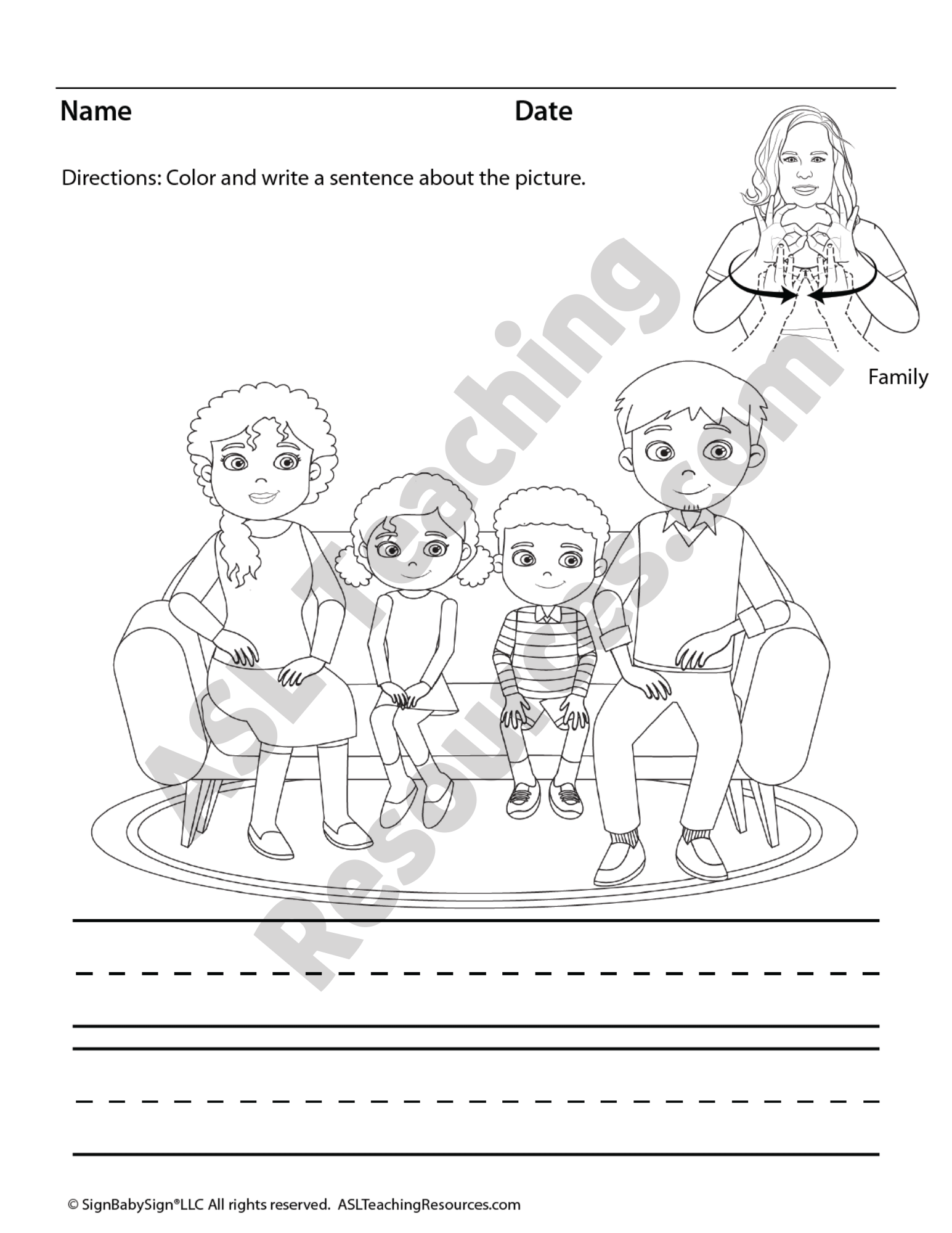 Family coloring pages asl