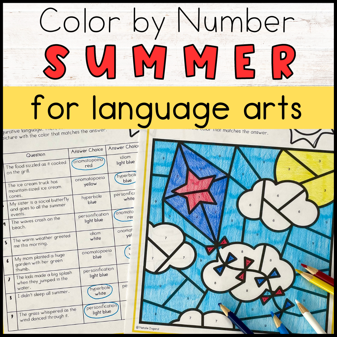 Summer coloring pages language arts color by number made by teachers