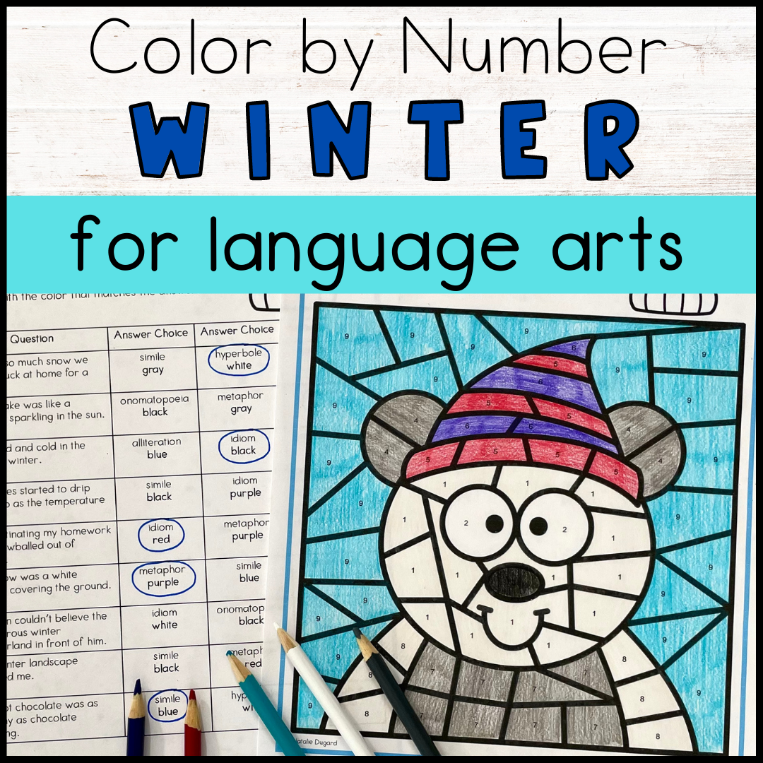 Winter coloring pages language arts color by number