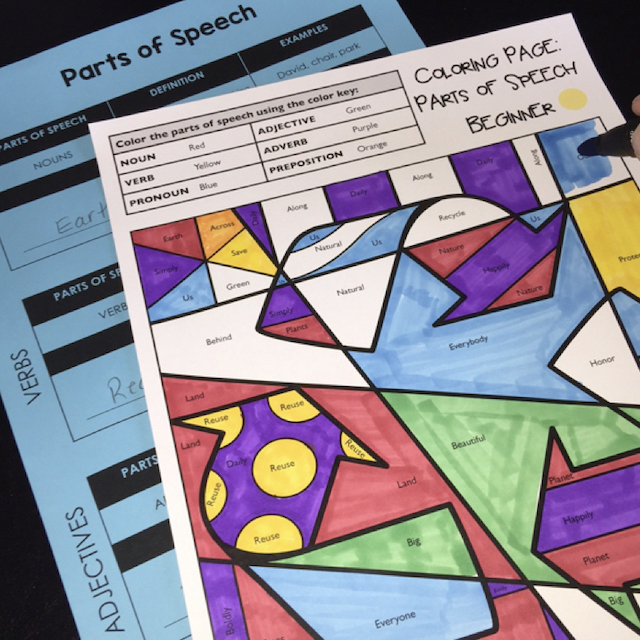 Parts of speech coloring pages