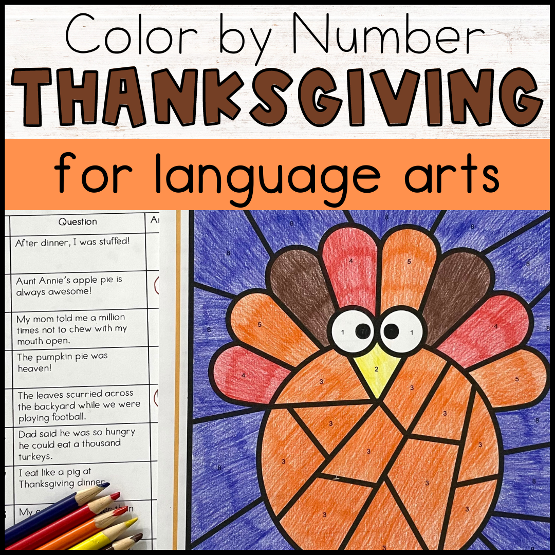 Thanksgiving coloring pages language arts color by number