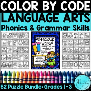 Color by code primary language arts phonics coloring pages st nd rd grade