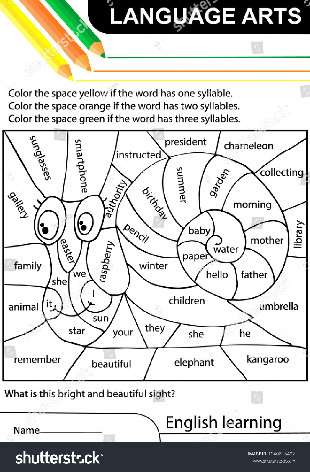 Language arts english learning snail task stock vector royalty free