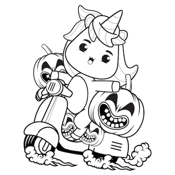 Premium vector happy halloween coloring book with funny rider