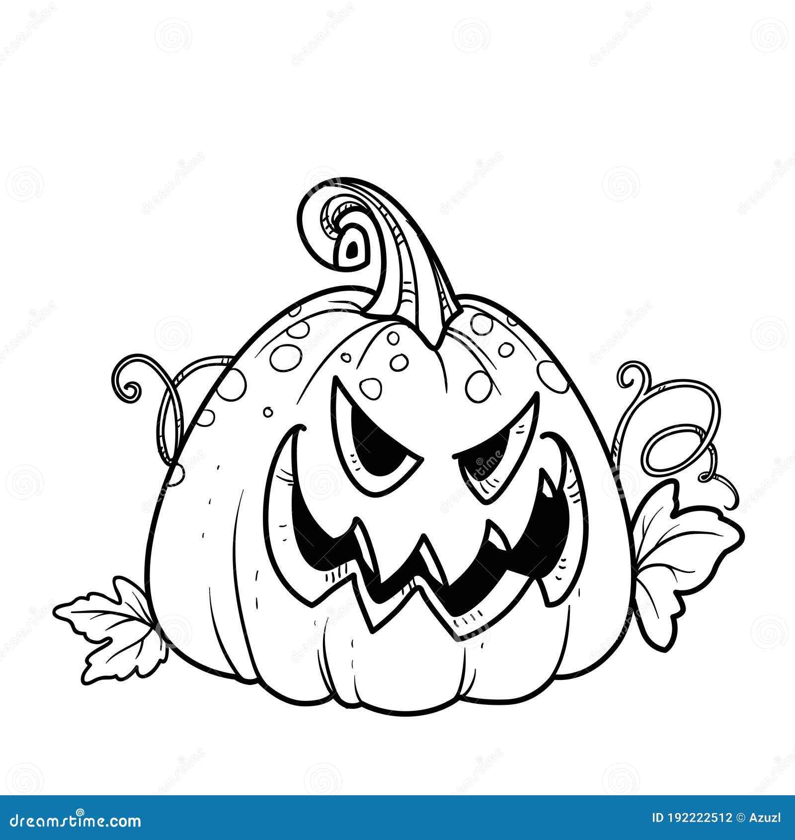 Terrible lantern from pumpkin with the cut out of grin and leaves outlined for coloring page stock illustration