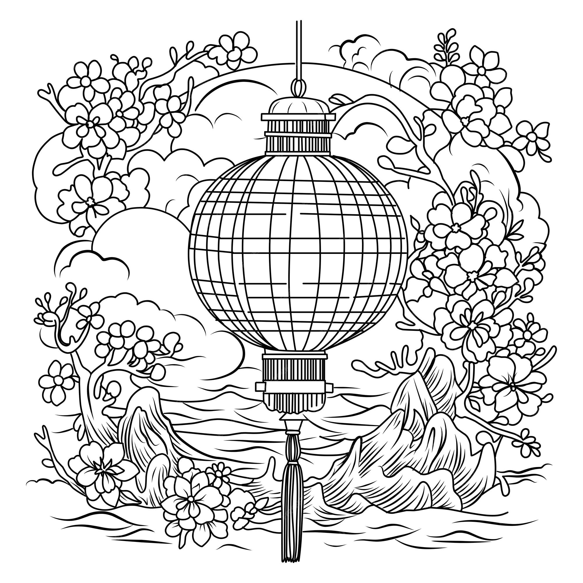 Premium vector toro nagashijapanese lantern festival coloring page coloring page of lanterns for the remembrance of the dead