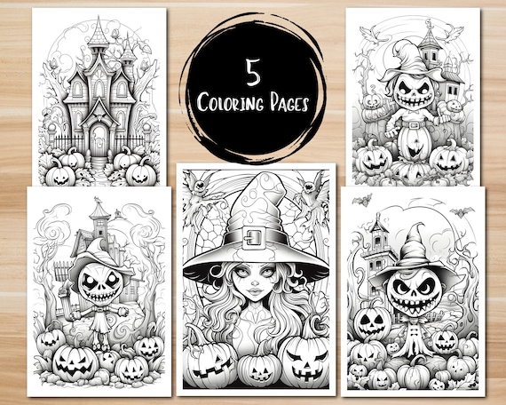 Halloween coloring page haunted house coloring page printable scary coloring page pumpkin coloring sheet jack o lantern instant download
